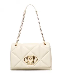 Белая сумка через плечо с золотыми деталями Love Moschino, бежевый