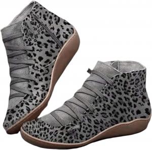 Женские ботильоны Ladmiple на щиколотку без каблука с боковой молнией, повседневные модные короткие ботинки в ковбойском стиле, западная обувь для прогулок, Grey