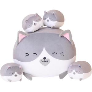 Серая кошка с большим поясом и маленьким плюшевая кукла 40см/8см высота DUOAI