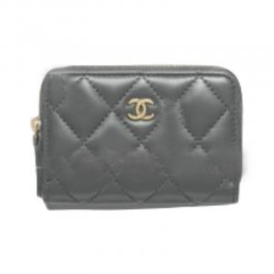 CHANEL Женский кошелек для монет из овчины серо-черный