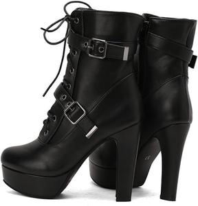 Женские ботинки с очень широкой посадкой, ботильоны на высоком каблуке, с круглым носком, шнуровкой и платформой, с молнией BLXQPYT, Black