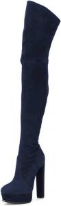 FSJ сексуальные ботфорты выше колена с высокой платформой и толстым каблуком, эластичная кожа, размер 4-15 US, Navy Blue