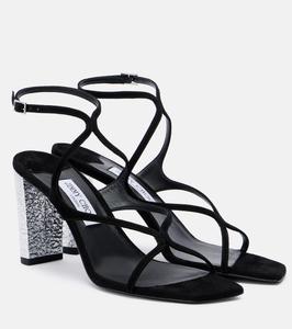 Ази 85 декорированные замшевые сандалии Jimmy Choo, Black/Silv