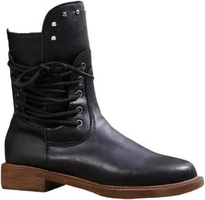 Модные женские ботильоны с шнуровкой на заклепках, большого размера для комфорта, подходят для осенних и зимних нарядов. HoaloX, Black