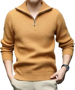 Мужской полузастегивающийся вязаный водолазный свитер с длинными рукавами, легкий, ребристый, повседневный зимний пуловер