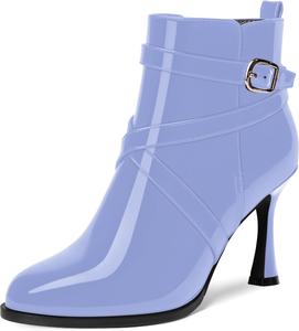 Женские ботильоны MODENCOCO с ремешком на щиколотке, пряжкой, закругленным носком, молнией, свадебные на высоком каблуке-стилетте 3,3 дюйма, Lavender
