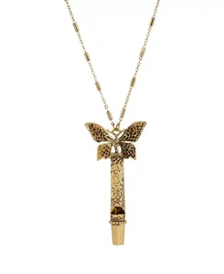 Ожерелье с подвеской в виде бабочки-свистка золотистого оттенка 2028, gold