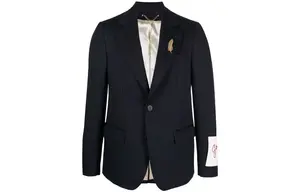 Однобортный пиджак Golden Goose с нашивкой-логотипом, темно-синий