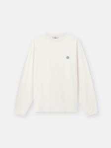 Футболка прямого кроя с длинными рукавами и нашивкой в виде компаса в тон Stone Island 2100024 COMBED ORGANIC COTTON JERSEY, слоновая кость