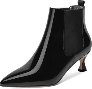 Женские офисные ботильоны WAYDERNS с острым носком, милой резинкой, лакированной поверхностью, низким каблуком-китен 2 дюйма, Black