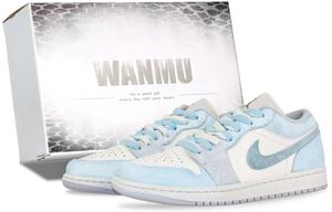 Jordan Кроссовки для скейтбординга Air 1 Mint Bubble Slip с низким верхом, унисекс, сине-белые