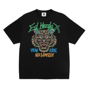 Футболка с рукавом дроп-шилдер унисекс разноцветная ED HARDY X, розовая