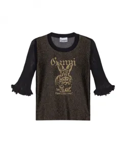 Черный свитер с оборками на манжетах Ganni, черный