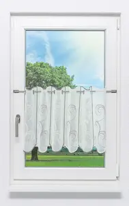 Штора для кафе с орнаментом (Ш x В) 160 см * 30 см серая/серо-белая Lysel