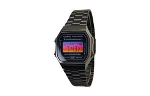 CASIO Часы Vintage A168, Black Dial with Purple and Yellow Gradient Bezel