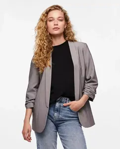 Женский пиджак с рукавами 3/4 и воротником с лацканами Pieces, серый