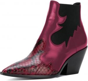 Женские ботильоны с острым носком, змеиный принт, панельная отделка, на высоком каблуке-клине, с эластичной ноской, для вечеринок и повседневного отдыха, размеры 4-16 US Wansseny, Wine Red