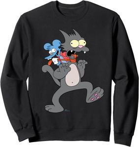 Забавная толстовка ко Дню святого Валентина с изображением персонажей мультсериала «Симпсоны» - Ичи и Скрэтч, черная The Simpsons