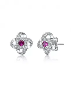 Серьги-Гвоздики с покрытием из белого золота и цветными кубическими цирконами в форме завитков Rachel Glauber, pink