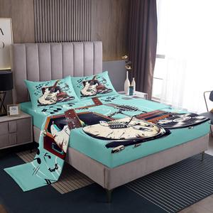 Erosebridal Комплект постельного белья с принтом электрогитары и музыкальных инструментов в мятно-зеленом цвете, Mint Green