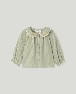 Рубашка в клетку с длинными рукавами и вышитым воротником для маленькой девочки Baby El Corte Inglés, светло-зеленый