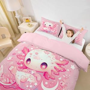 Erosebridal Комплект постельного белья Cute Axolotl с мультяшным розовым узором аксолотля и галактическими звездами в морском стиле, Lightpink
