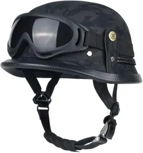 Ретро мотоциклетный полушлем, кожаный мотоциклетный полушлем с защитными очками, шлем для мопеда, сертификация ECE, немецкий стиль, шлем для скутера, круизера, чоппера, 55 ~ 65 см WRMIGN, b