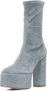 Женские ботинки FSJ с замшей, эластичной платформой, средней высоты, круглым носком, массивным каблуком и задней молнией, повседневные прогулочные обувь, размеры US 4-15, Grey