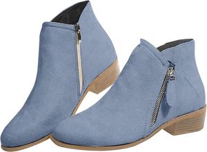 Удобные осенне-зимние ботильоны для женщин, с элегантным низким каблуком, поддержкой свода стопы, для ходьбы, с боковой молнией, круглый носок, винтажные туфли Generic, Blue