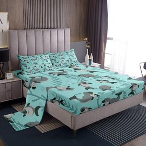 Erosebridal Комплект постельного белья Manatee Full с морскими животными в милом мультяшном стиле, голубой цвет, Multi 29