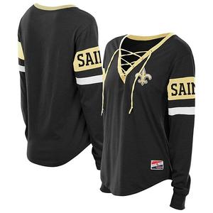 Женская черная футболка New Orleans Saints plus size throwback с длинным рукавом и шнуровкой New Era