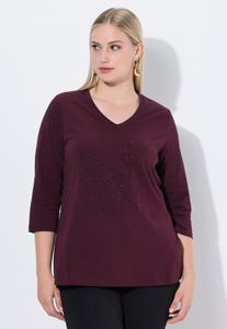 Топ Ulla Popken ZIERSTEINE CLASSIC V-AUSSCHNITT 3/4, Dark Plum/Purple