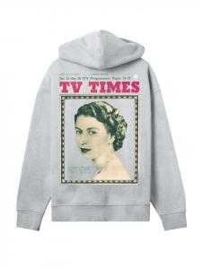 Толстовка с капюшоном TV Times с изображением королевы Елизаветы II 1957 года, серая в крапинку F4NT4STIC