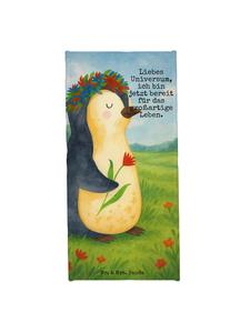 Mr. & Mrs. Panda Банное полотенце с пингвином, цветочным рисунком и надписью, нежно-голубого цвета