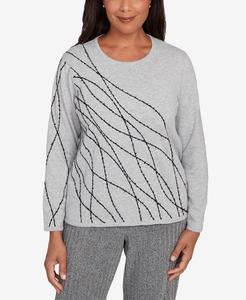 Женский свитер Jet Setter с абстрактным узором и вельветовыми вставками Alfred Dunner, Gray