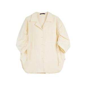 ELLE Короткое пальто женское бежевое с желтым лацканом тонкое