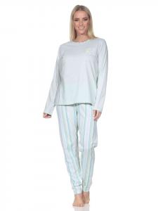 NORMANN Пижама с длинными рукавами в полоску, большие размеры 126 10 802, зеленого цвета