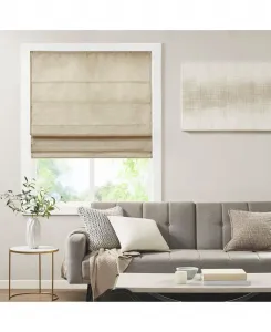Римская штора из искусственного шелка с принтом, пропускающая свет, однослойная, для затемнения спальни, легкие римские шторы для гостиной, ширина 84 см, длина 163 см, беспроводная система подъема/подъема, бежевый цвет Madison Park