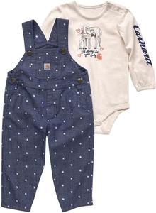 Carhartt Kid's CG9859 комбинезон с длинным рукавом и комплект комбинезона из шамбрэй для девочек - 3 месяца - деним средняя стирка, Chambray & Denim Medium Wash