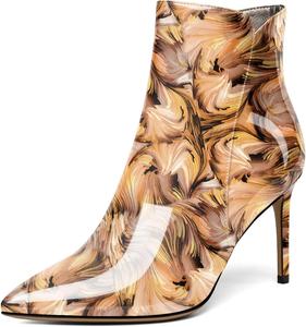 Женские ботильоны SAMMITOP на шпильке, ботильоны с высоким каблуком и сексуальной боковой молнией, модные ботильоны, обувь на осень и зиму, каблук 3,5'', Floral-Brown