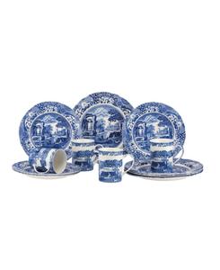 Синий итальянский столовый сервиз, 12 предметов, на 4 персоны Spode, сине-белый