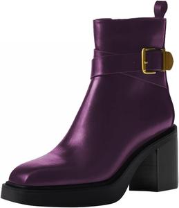 Женские ботильоны на платформе с квадратным носком, классической пряжкой и боковой молнией, с массивным средним каблуком, для повседневной ходьбы, размер 4-16 US Wansseny, Purple
