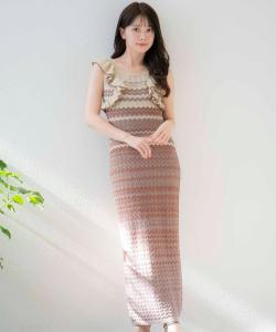 Вязаное платье с блестками и градиентной оборкой Noela, цвет Cha