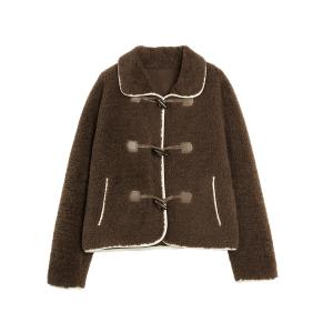 ELLE Вельветовая куртка женская Coffee с лацканами утепленная