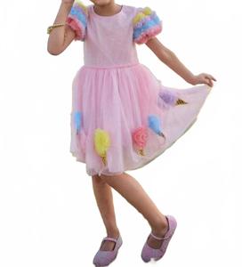 Детское платье из мерцающего тюля с принтом мороженого розового цвета Lola + The Boys, розовый