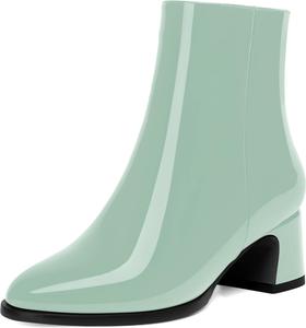 Женские ботильоны MOVINSTEPS с круглым носком, на молнии, свадебные, сексуальные, из лакированной кожи, однотонные, с массивным низким каблуком 2 дюйма, Turquoise