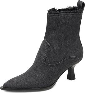 Женские джинсовые ботильоны XYD с острым носком, боковой молнией и невысоким каблуком типа «кикуна», подходящие для повседневного ношения, вечеринок и нарядных образов, Black