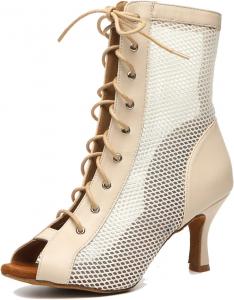 Женские босоножки на каблуке Minishion Sexy Dance с сеткой для вечеринок и мероприятий, L503 Nude 7.5Cm Heel