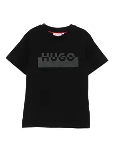 Хлопковая футболка с логотипом HUGO KIDS, черный