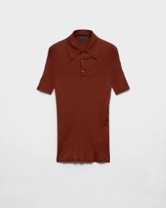 Трикотажное хлопковое поло в рубчик Prada, ржавчина